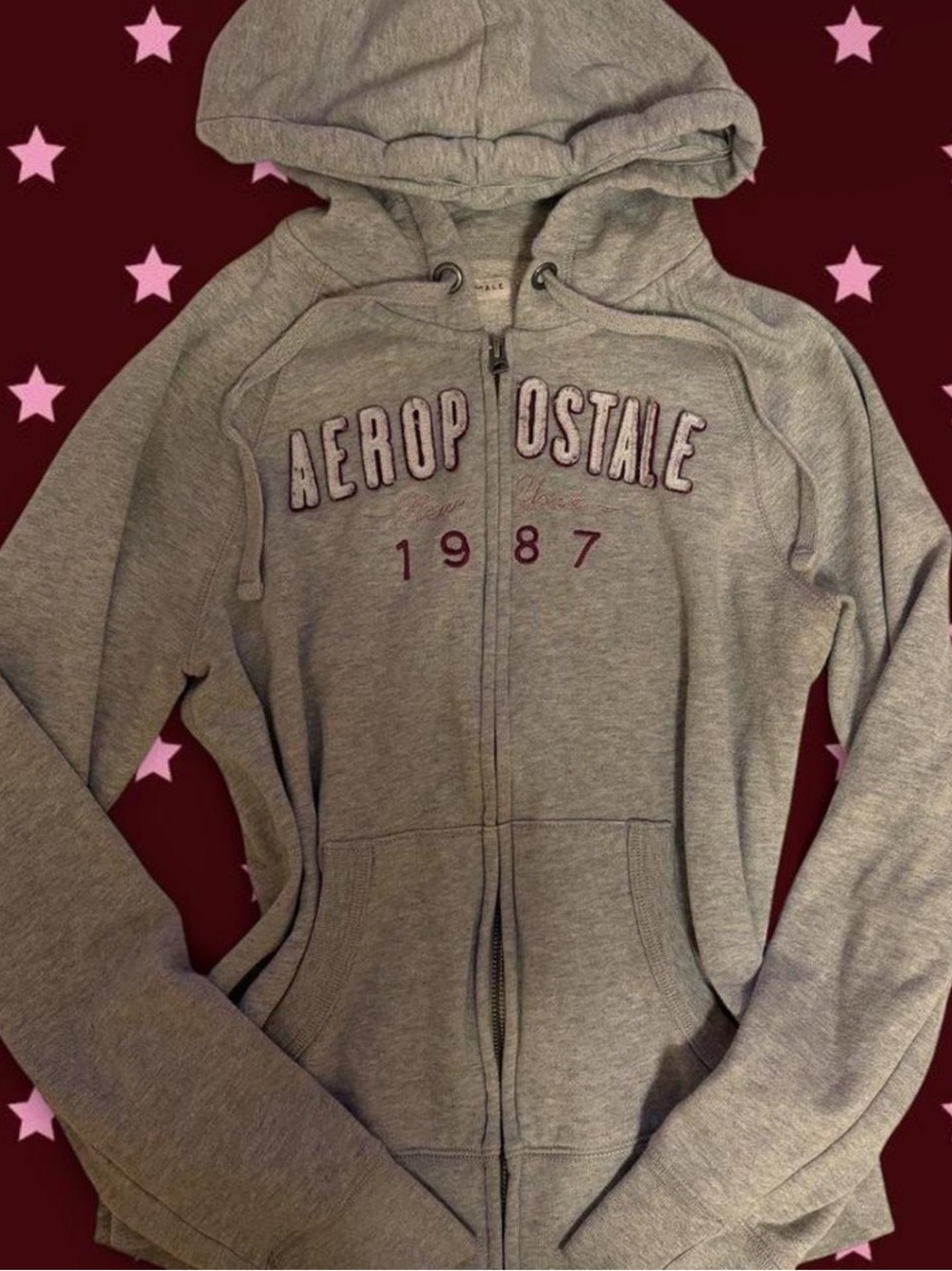 Aeropostale Gray Full-Zip Hoodie with Embroidered Logo